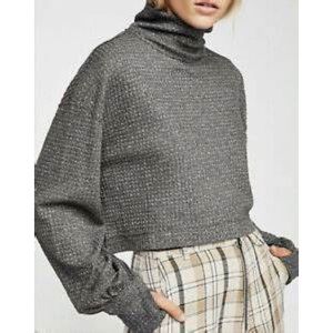 Free People gray waffle knit turtleneck crop top sz S